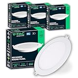 V-TAC 4x LED-Einbaustrahler Rund 6W – PRO SERIES – Durchmesser 120 mm – 660 Lumen – IP20 – für Decke, Zuhause, Gipskarton – Ultra Flach Lampen – Lochmaß 107–112 mm – 4-er Pack - Neutralweiß 4000K