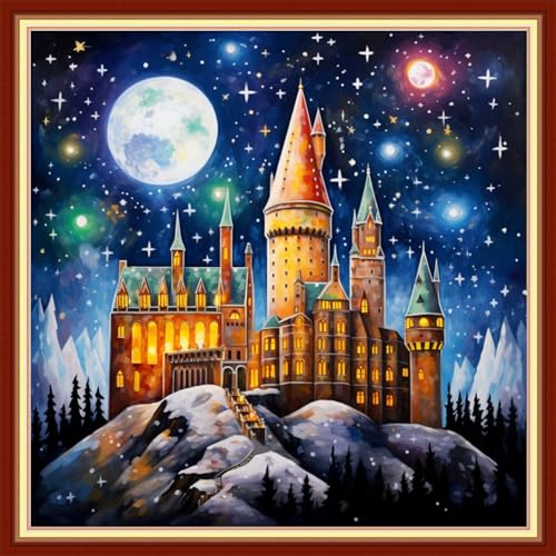 Image of Funxvoot Stamped Cross Stitch Kits Beginners Full Range of Embroidery Kits for Adults 11CT Embroidery Patterns Needlepoint Kits Printed Cross Stitch Kits- (Magic Castle 18x18 inchs)