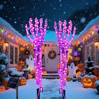 Purple Solar Skeleton Hand Stakes for Spooky Pathways