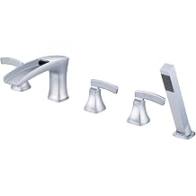 Roman Tub Filler Waterfall Tub Faucet Chrome Deck Mount Bathtub Faucets 5 Hole Brass Bathroom Faucets with Hand Shower
