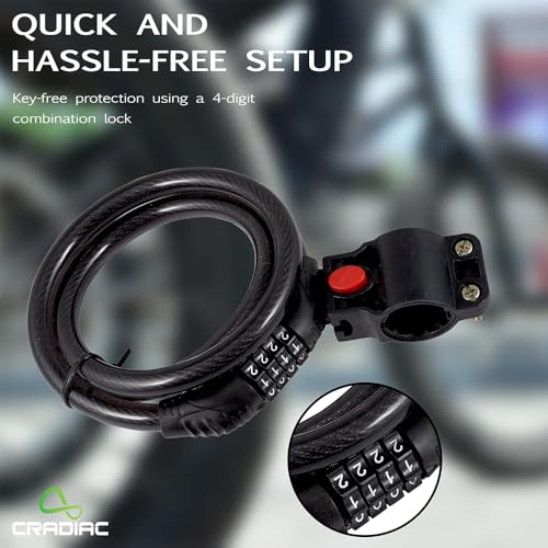 Image of CRADIAC - Cycle Lock | Helmet Locks | Cycle Locks for Bicycle | Helmet Locks for Mens Bike | Keyless Numeric Bike Cable Lock | Multi-Purpose for Bikes, Cycles, Helmets, Scooters, Gates