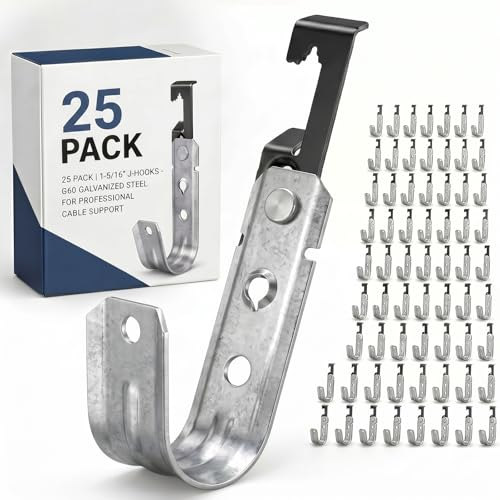 Image of Zonon 25 Pcs J Hooks for Hanging Metal J Hook Hangers Cable Support with Bat Wing Heavy Duty G60 Galvanized Steel Cable Hooks for Attaching Ceiling Wire Threaded Rod (1-5 /16 Inch)