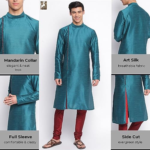 Image of Sanwara Sanwara Men Deep Blue Solid Pattern Straight Kurta