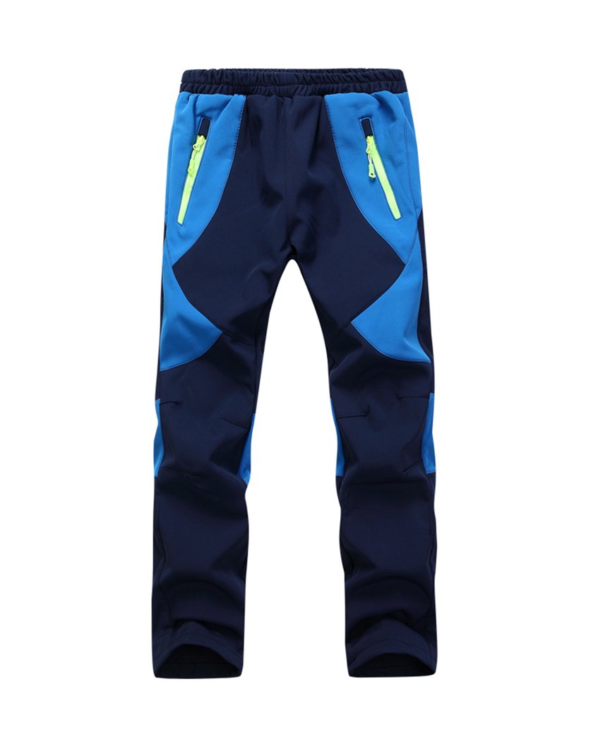 Youth Snow Pants with Reinforced Knees and Seat,Warm Climbing Trousers For Boys and Girls, Dark Blue, Medium