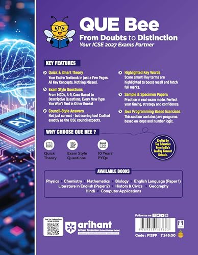 Image of Arihant ICSE Computers Application Class 10 Exam 2026-27 | Quick Theory, Exam Pattern Questions & Sample Papers | As per ICSE Syllabus | Que Bee 2nd Edition 2027