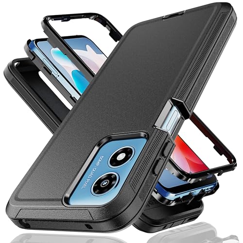YmhxcY Moto G Play 4G 2024 Case - 3-in-1 Heavy Duty Rubber Protection Cover,Military Grade Shockproof Secure Layered Moto G Play 4G 2024 Phone Case-Black