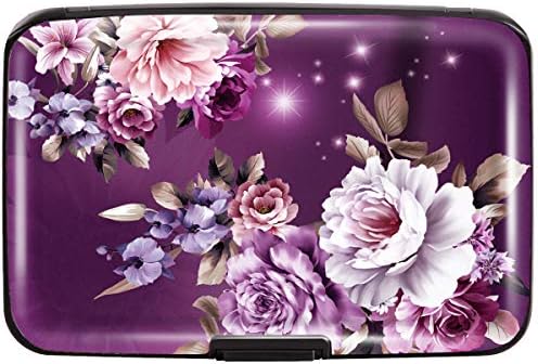 Credit Card Holder for Women,RFID Blocking Slim Hard Mini Flowers Card Case ID Case Travel Wallet Purple