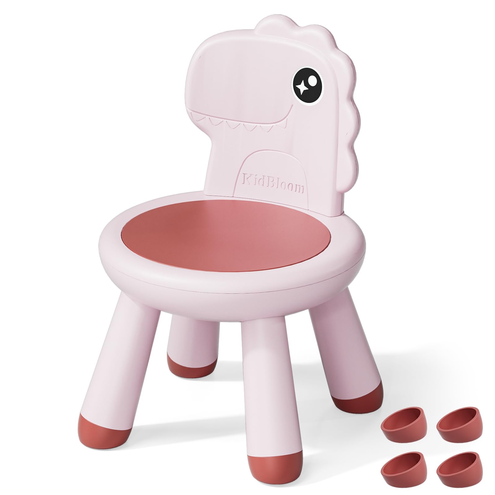 KidBloom Toddler Chair, Reinforced Kids Chair, Dinosaur Plastic Child Chair for Toddlers 1–3 with Supportive Backrest, Pink