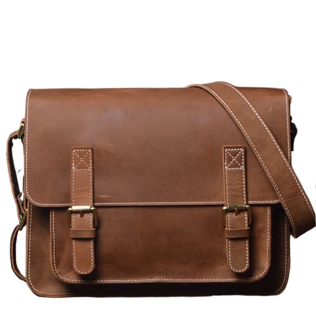 Men Shoulder Bag Genuine Leather Crossbody Casual College Style Bag Messenger Bag 12.9 Inch Laptop Bags
