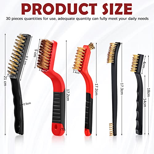 Sumind 30 Pcs Wire Cleaning Brush Set Nylon/ Stainless Steel/ Brass Metal Brush with Curved Handle Grip Paint Remover for Cleaning Rust Grout Cleaner (Nylon, Brass, Stainless Steel) - Image 3
