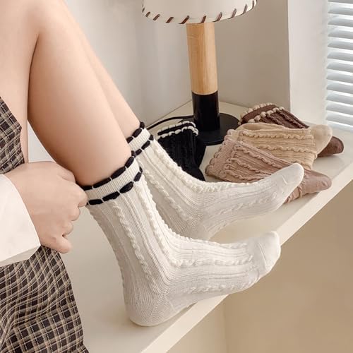 Image of Starella Women Cute Lace Crew Socks Cotton Vintage Twisted Preppy Dress Sock for Pumps Shoes 5 Pairs