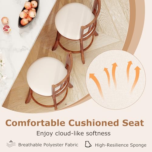 Butacos Giratorios de Barra Giantex, Set de 2 Unidades, Altura para Encimera (25 pulgadas), Patas de Madera de Caucho y Reposapiés, Asiento Tapizado, Estilo Granja para Isla de Cocina, Comedor y Pub miniatura 7
