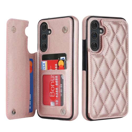 Étui portefeuille Samsung A53 magnétique ENILSA avec fente carte cuir or rose antichoc