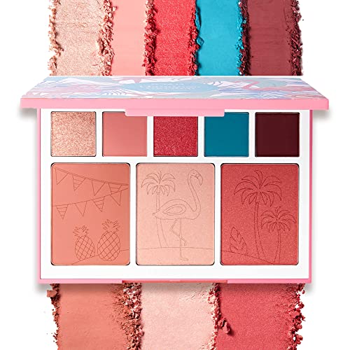 Joah Beauty Flamingo Garden Cheek And Eyeshadow Palette, Highly Pigmented, Includes 5 Tropical Colored Eye Shadows, 2 Natural Blush Shades & 1 Pink Shimmer Highlighter, 1 Eye & Cheek Makeup Kit #TOP22
