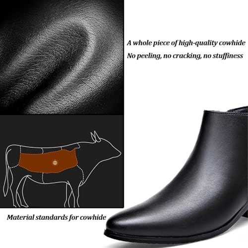 Men's Genuine Leather Pointed Toe Block Heels Chelsea Ankle Boots with Side Zipper Chunky heels Business Dress Chukka Boots Comfort Non Slip Work Booties3