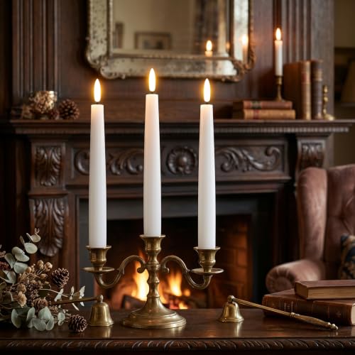 Image of GenSwin Rechargeable Flameless LED Taper Candles Battery Operated Remote | White, 3 Pack, Real Wax 3D Flameless Flickering, 0.78 inch x 9.84 inch, 2 /4 /6 /8H Timer, Candlesticks for Wedding & Holiday Decor