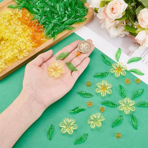 Capuchons de perles acrylique vert feuille transparent pour boucles d'oreilles - 4
