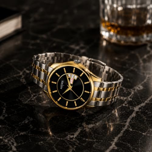 Image of Matrix Luxury Style Men's Analog Watch | Two Tone Chain Strap Watch with Day Date Feature | for Men & Boys