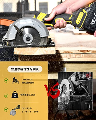 VOLTAGA 丸のこ 電動 充電式 20V 丸鋸 マルノコ 4.0Ahバッテリ&充電器付 刃径145mm 最大切込み深さ50mm まるのこ 手持ちタイプ 小型 軽量 平行定規付き 日本語説明書付き 5枚目