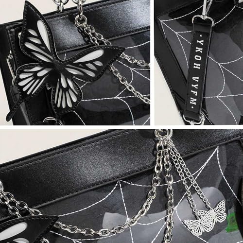 Butterfly Handbag, Large Capacity Square Handbag, Gothic Spider Web Black Series Leather Bag4