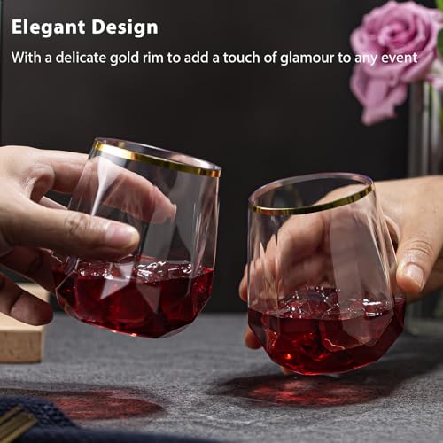 Image of Lueumxc 40 Pack Plastic Wine Glasses, 12Oz Diamond Disposable Wine Glasses Unbreakable Clear Plastic Cocktail Glasses Recyclable Shatterproof Reusable Wine Cups