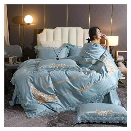Lit King Size en lin bleu et coton égyptien anti transpiration