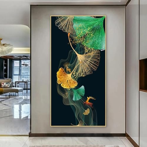 Tableau d'art mural pour salon moderne feuilles abstraites de luxe encadré