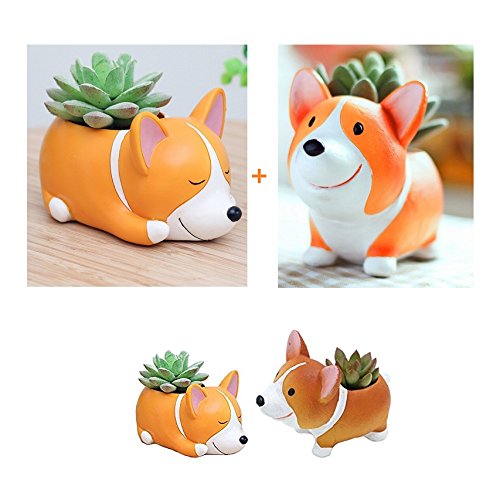 Youfui Lot de 2 pots de fleurs en forme de chien en forme de corgi (Crogi A+Sleep Crogi) Cover