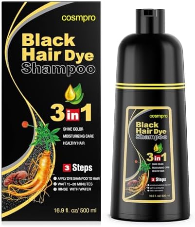 cosmpro Black Hair Dye Shampoo 3 in 1 for Women/Men for Gray Coverage Instant Hair Color Shampoo Semi Permanent Champu Para Cana