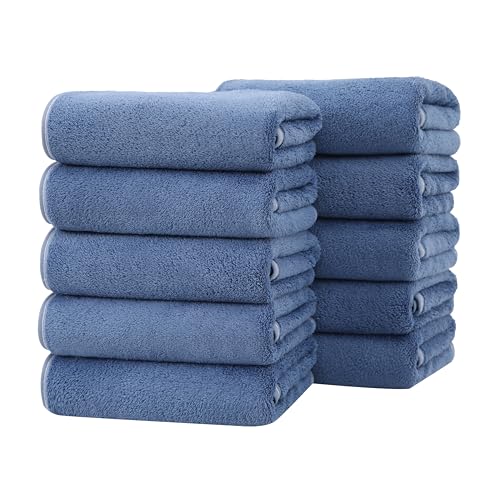 フェイスタオル 10枚セット マイクロファイバー タオル ホテル仕様 35X75cm ふわふわ 吸水 速乾 耐久性 家庭用 サロン ジム サウナ バス用品 業務用 (ブルー)