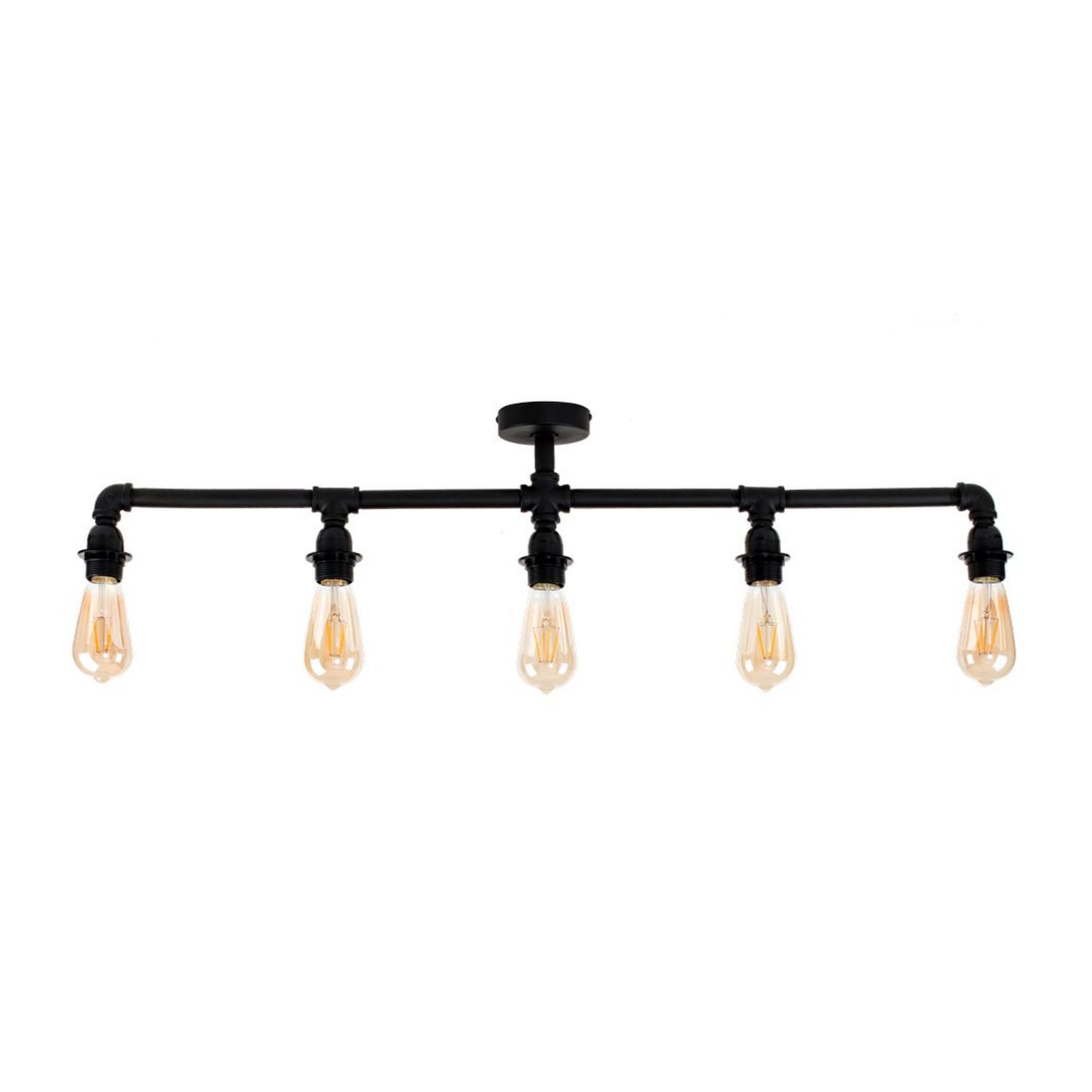 ValueLights Luiggi 5 Way Black Ceiling Bar Light - Metal Finish - Industrial Style