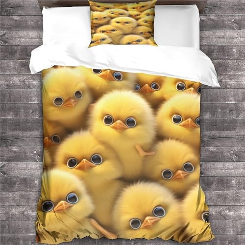 Housse de couette microfibre LAMAME 135x200 avec motif poussin 3D - 5