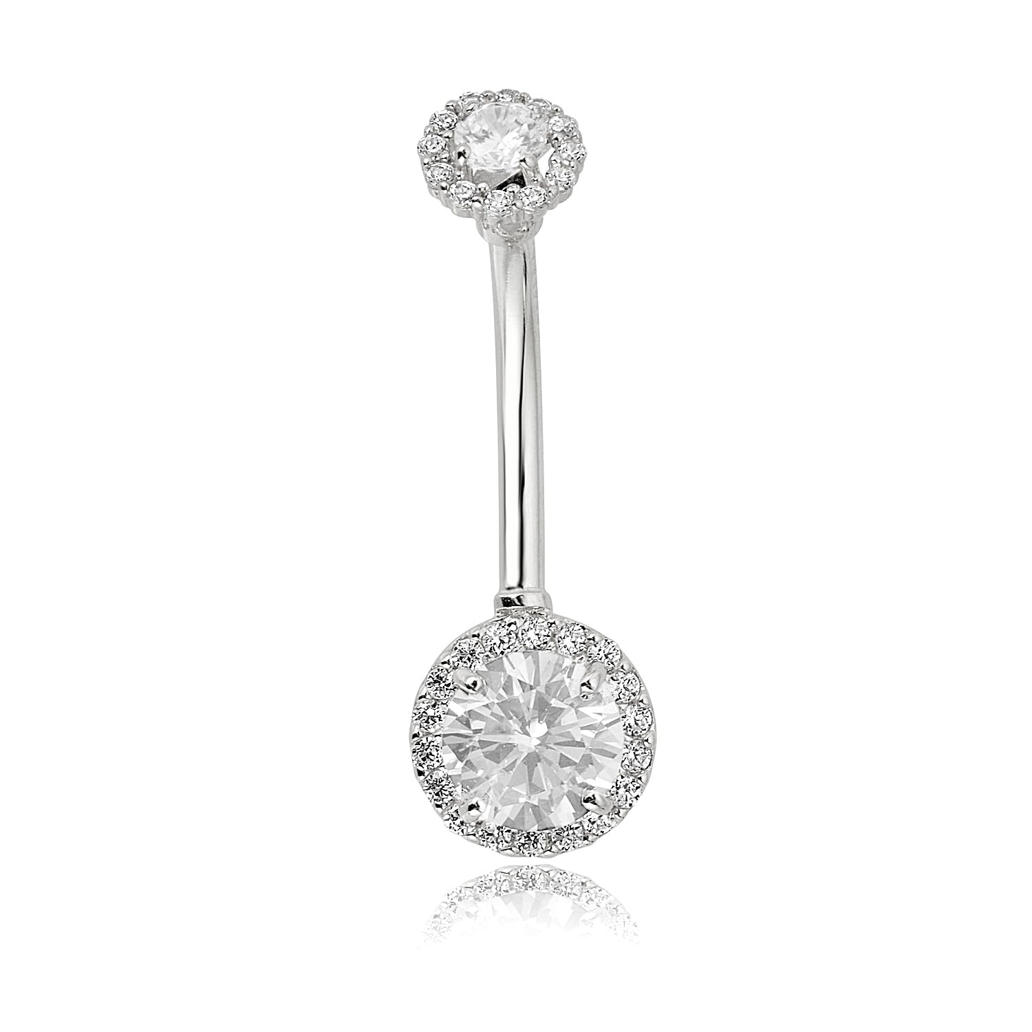 AVORA 10K Gold Simulated Diamond CZ Frame Belly Button Ring Body Jewelry (14 Gauge)