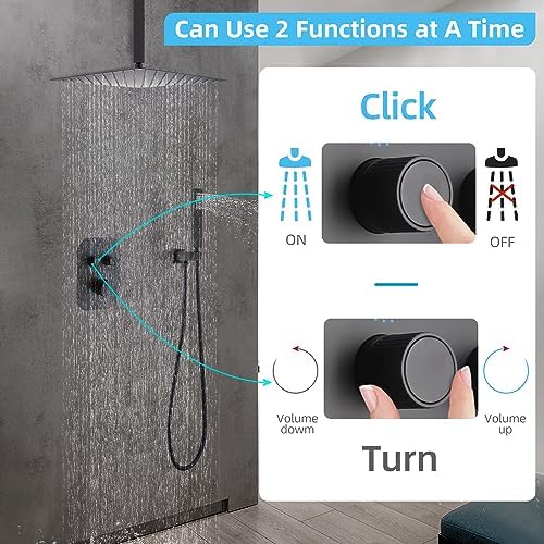 Delnet Upgraded Thermostatic Shower Mixer Valve, Dual Function Brass Shower Valve, Concealed 2 Way Shower Diverter Valve Can Control Flow and On-Off Simultaneously, Matte Black