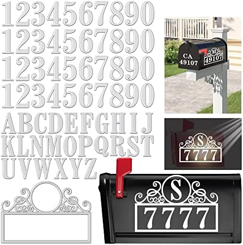 Mailbox Numbers Reflective Stickers, Dadop 66 Pieces with Custom Initial Letter Address Number Mailboxes Signs Kit，Waterproof Vinyl Die Cut Decal Country Vine Style Plaque Self Adhesive Sticker (Country Vine White, 2 Inches)
