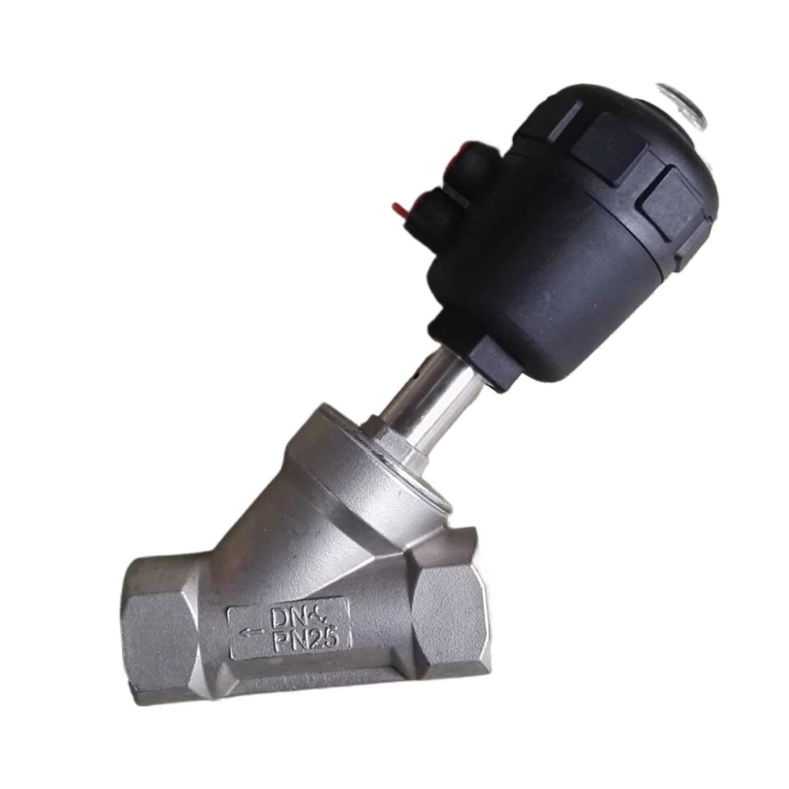Vanne à siège incliné pneumatique inox 304 DN15 1/2 pouce NF simple effet