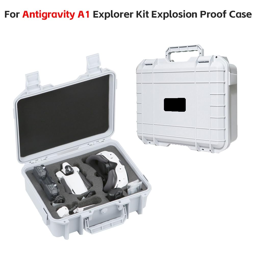 Hartschalen-Tragetasche für Antigravity A1 Explorer Bundle, wasserdichte Reise-Etui, Aufbewahrungstasche für Antigravity A1 Drohne, Visionbrille, Grip-Controller, Ladehub und Zubehör, weiß, SIMPLE
