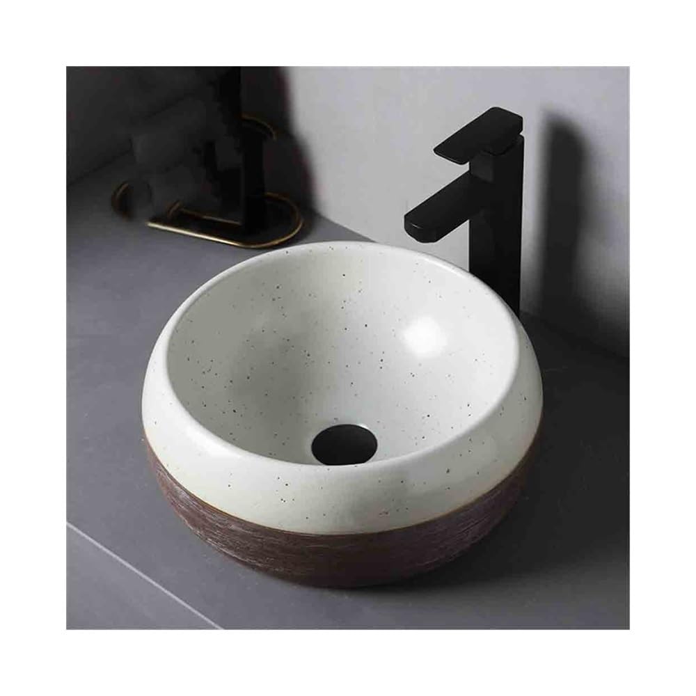 Kx9lb8d One Color Bathroom Vessel Sink Countertop Basin Balcony Vintage Ceramic Wash Patchwork Color Vanity Basin