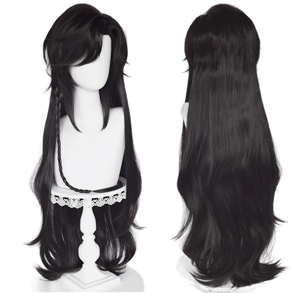 Hua cheng San Lang Cosplay Wig Long Black Long Wavy Hair Heaven Official's Blessing(Tian Guan Ci Fu)Synthetic Fabric cosplay wigs for Men Women Halloween,Chirstmas,Role Cosplay ,Comic Exhibition