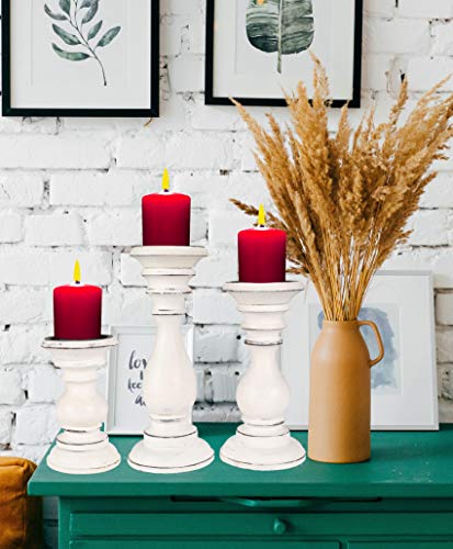 Hand Crafted Wooden Candle Holder Stand, Candalbras, Candle Holders, Unity Candle Holder, Rounded turned Colums, Country style Idle gift for Wedding, Party, Home, Spa - 10,8,6 Inch set of 3 - White - Thumbnail 6