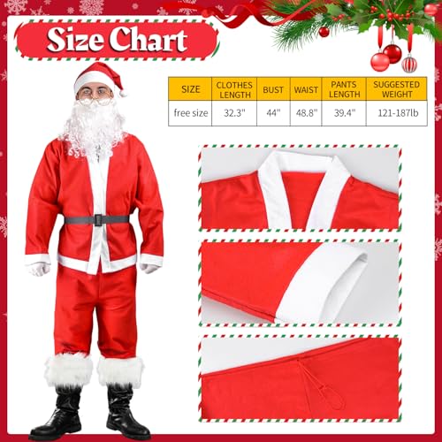 iZoeL Weihnachtsmann kostüm Herren Damen, Weihnachtsmann Bart Mütze Handschuhe Gürtel Weihnachtsmann Tasche Brille Weihnachtskostüm Accessories, Herren Damen Weihnachtsmann Anzug(L-XXL)
