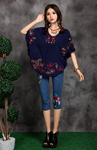 Kafeimali Women's Tops Embroidered Loose Peasant Mexican Blouse Shirt2
