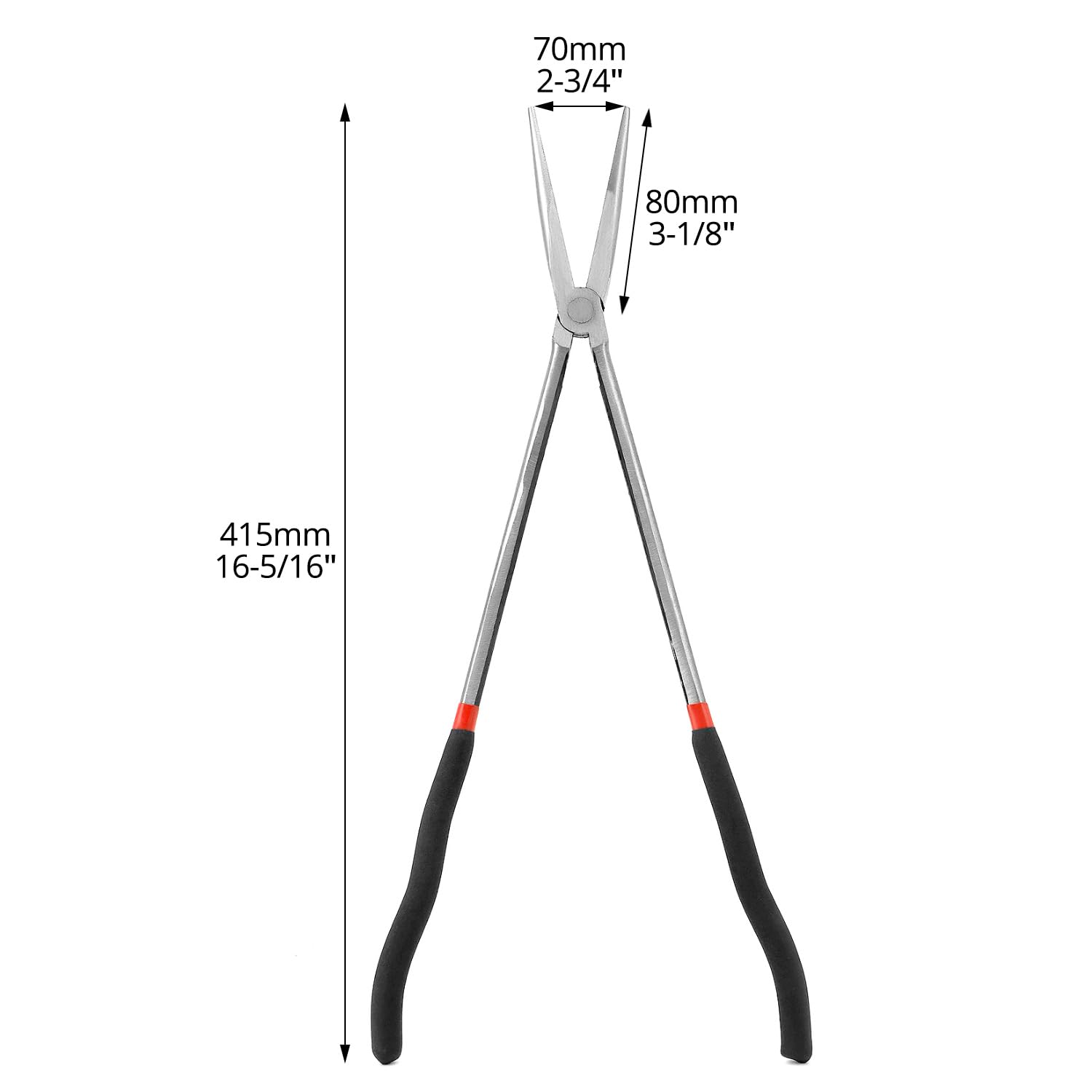 QWORK® Pinza a becchi extra lunghi dritta 400 mm, acciaio di alta qualità, manici antiscivolo, pinza multifunzionale
