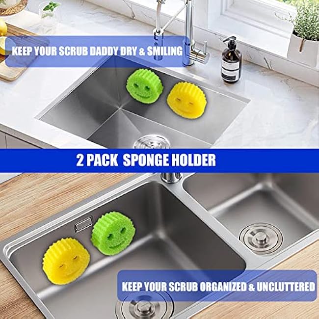 Sponge Holder | Sponge Caddy | Suction Cup Installation, Sponge Organizer for Kitchen/Bathroom Sink, Self Draining, Dishwasher Safe for Holding Smiley Sponges(Does NOT Include Sponge), White(2-Pack)