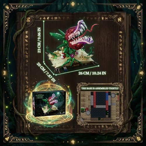 Image of Ancient Magic Book & Cannibal Flower Building Set Fantasy Monster Plant Model Kit for Adults Articulated Venus Flytrap on Spellbook Gothic Home Decor Gift