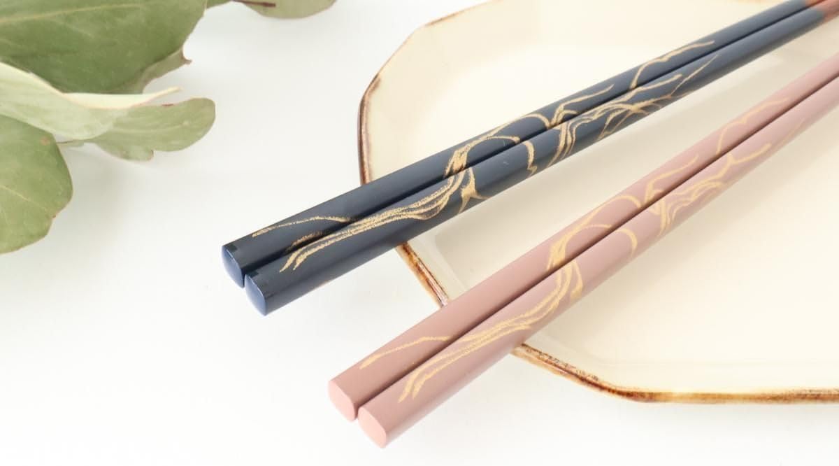Kintsugi Chopsticks Gift Set, Dishwasher Safe, Made in Japan | Two pairs, paulownia wood gift box, navy and dusty pink