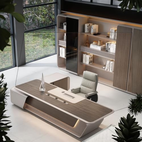 Image of Lakdi The Furniture Co Luxury Office Desk | Modern Director Table with Integrated LED Lighting | Curved Edge Design for Premium Executive Office - LDL-738