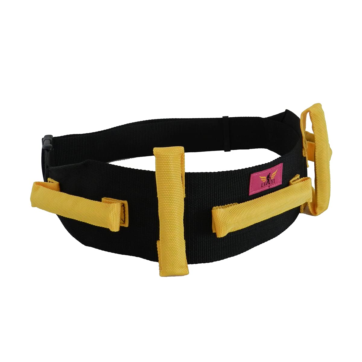 Transfer Gait Belt with Handles and Quick Release Buckle - Elderly Patient Walking Ambulation Assist Mobility Aid (55"L x 4"W, Solid Black Handle (Quick Release Buckle)) (Yellow)
