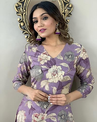 Image of GoSriKi Women's Cotton Blend Printed Kurta with Pant