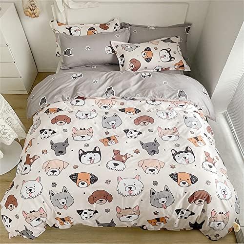 Koudi Kids Duvet Cover Set Twin Size 3pcs (1 Duvet Cover + 2 Pillow Cases) Cartoon Dogs Print Reversible Bedding Set 100% Microfiber Comforter Cover